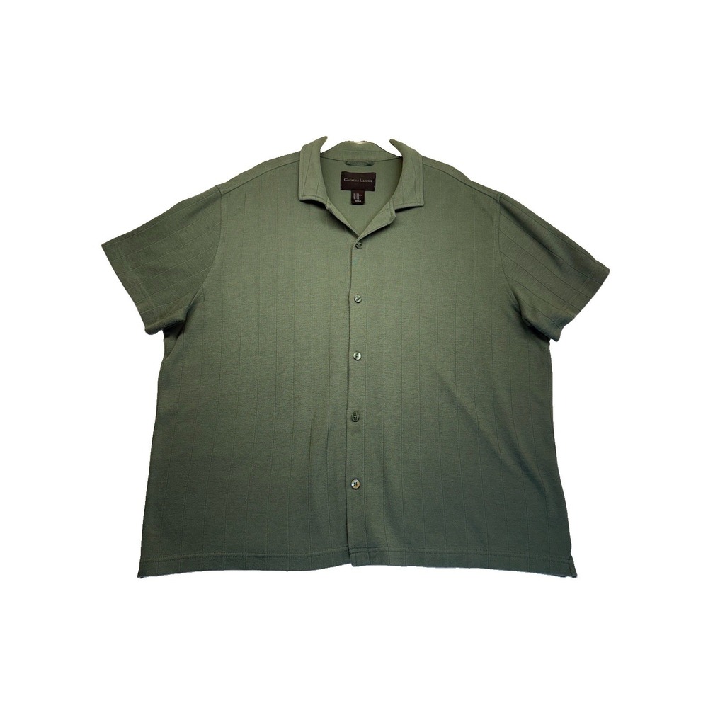 Christian Lacroix Men's Knit Button Up Green Short Sleeves Ribbed Shirt Size XXL